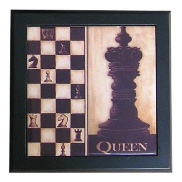Ceramic decorative tile with wooden frame - Chess Queen
