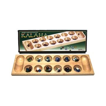 Mancala - Kalaha natural wood with glass beeds 45 x 14 cm 
