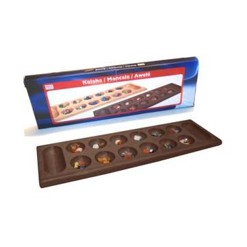 Mancala - Kalaha brown lacquered wood 45 x 14 cm