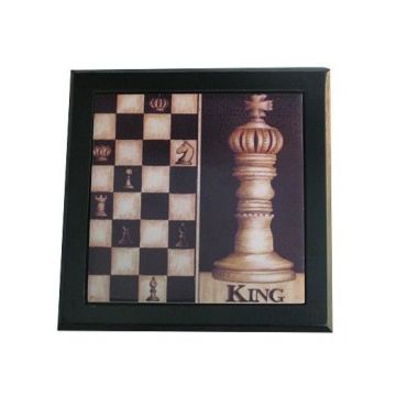 Ceramic decorative tile with wooden frame - Chess King