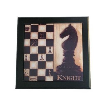 Ceramic decorative tile with wooden frame - Chess Knight