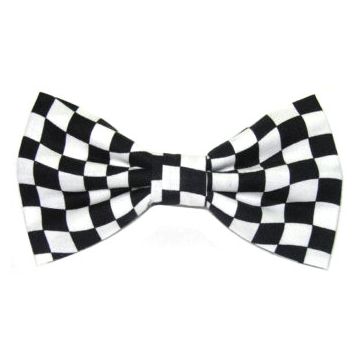 Black and white polyester checkered slim bow tie