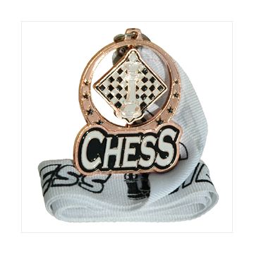 Bronze spinning chess medal with ribbon