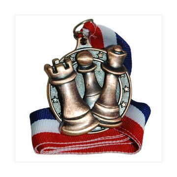 Bronze round chess medal with ribbon