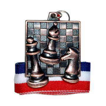 Bronze square chess medal with ribbon