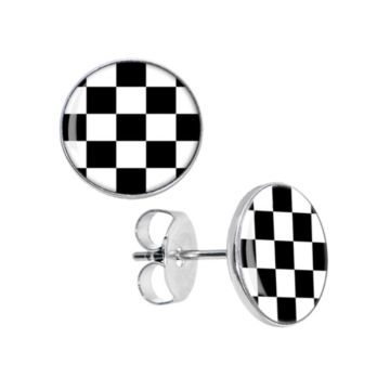 Silver colored checkered earrings