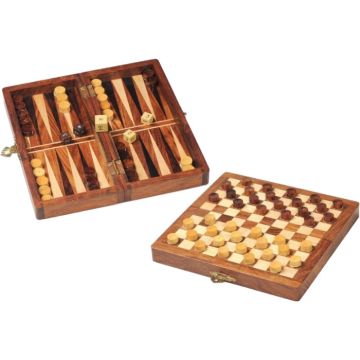 Foldable magnetic draughts and backgammon set 18 x 9 cm
