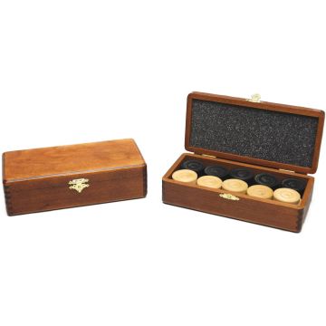 Checkers blank/black in folding box braun wood 32mm
