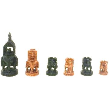 Antique wooden Rajasthan chess pieces - India