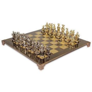 Knights gold and silver chess set and brown brass chess board 44 cm