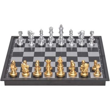 Magnetic travel chess set with gold and silver pieces 25 x 12.5 cm