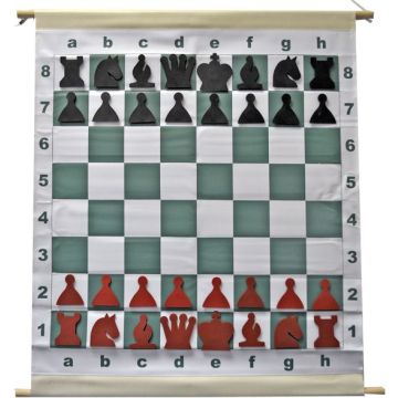 Magnetic chess demonstration board rollable - black and red pieces