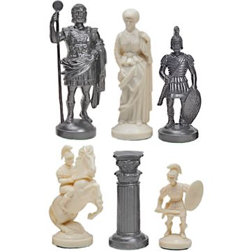 Roman style plastic white & black chess pieces - king height 96 mm - size 6