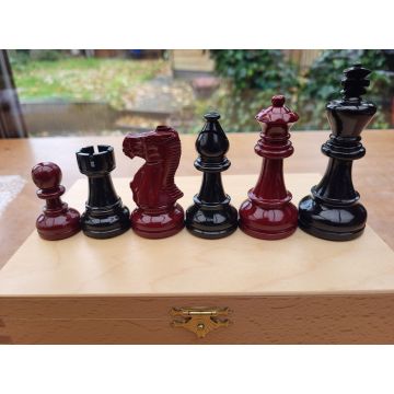 High gloss red and black chess pieces weighted - king height 95 mm (#6)