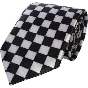 Black and white polyester checkered slim tie